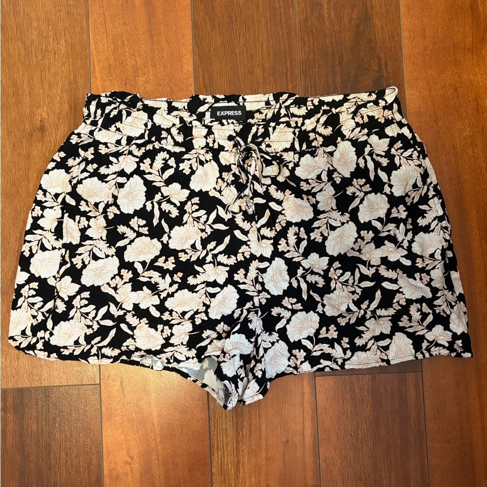 Express High Waisted Floral Drawstring Shorts